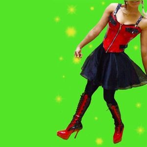 Patent leather flame boots.Make an impression!