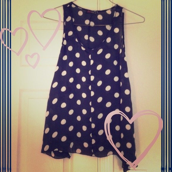Tops - Navy Blue White Polka Dot Tank