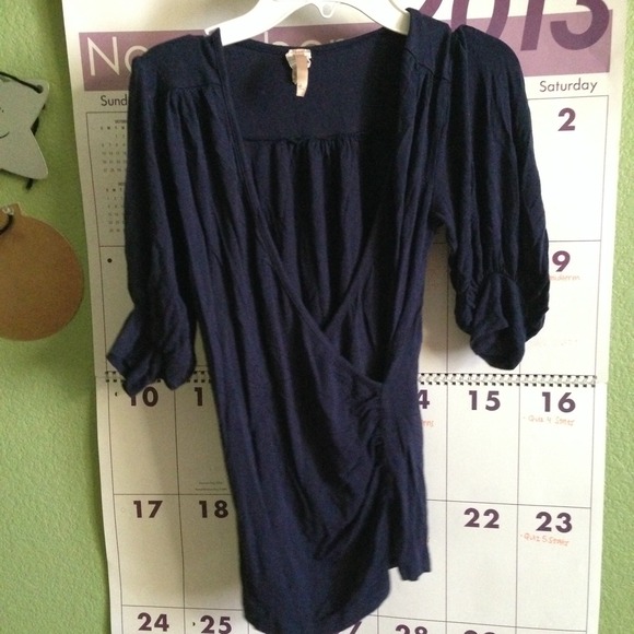 Navy blue 3/4 sleeves wrap top