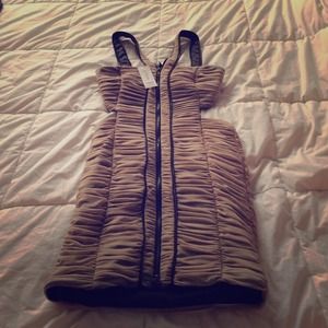 Bebe Zip Trim Mesh V-Neck New With Tags