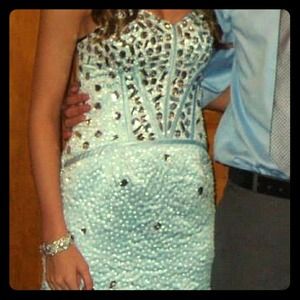 Teal rhinestoned homecoming dress