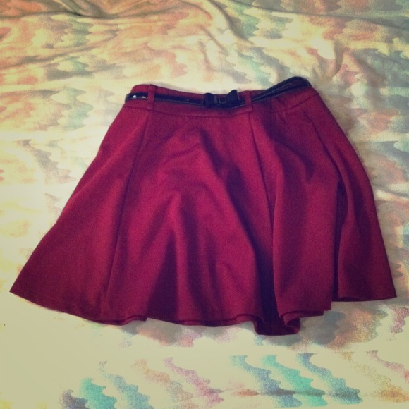 Burgundy skirt with black bow belt