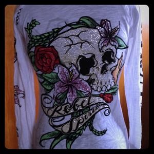 SOLD!Rebel Spirit long sleeve, bling burn out t❤️