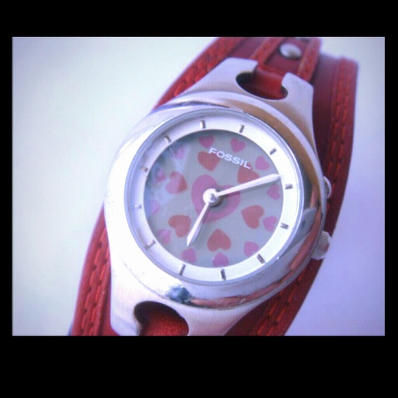 °REDUCED° Animated Fossil w/ Red Leather cuff.