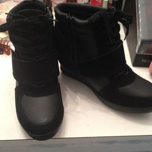 Black sneaker wedges