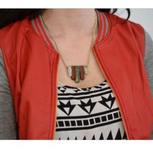 Quartz tooth colorful necklace gold chain tribal