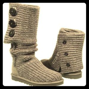 UGG Grey Classic Cardy Knit Sweater Boots