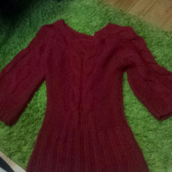 Red cableknit tunic sweater