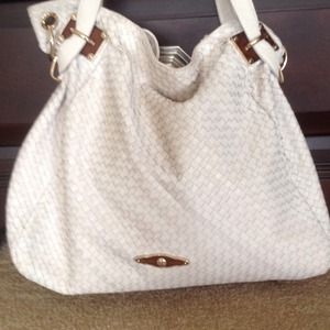 White leather weave hobo bag