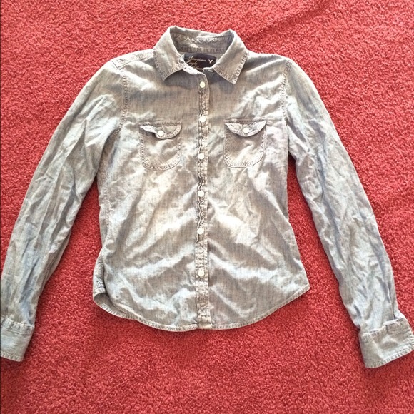 Light wash denim button down. American Eagle