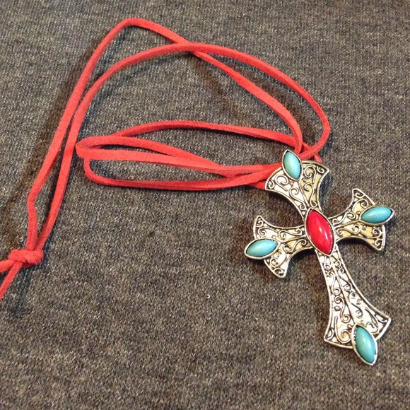 OmGosh Creatives sterling cross necklace w/suede - Picture 2 of 3