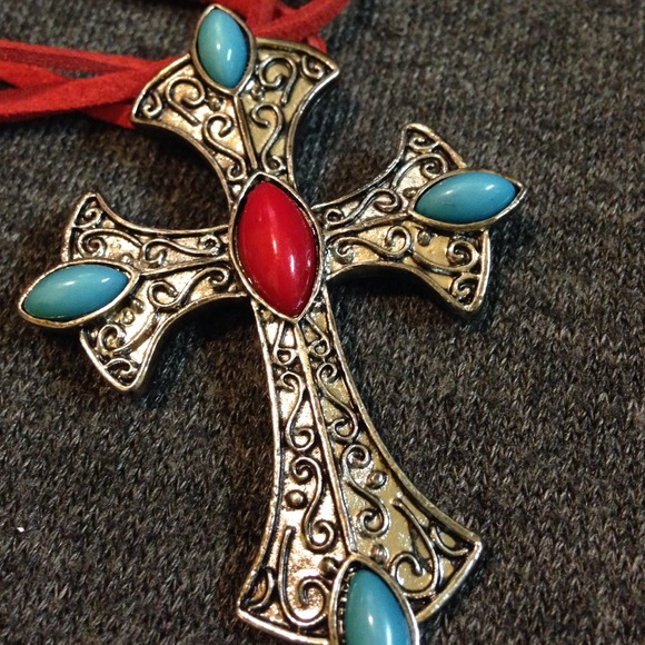 OmGosh Creatives sterling cross necklace w/suede - Picture 3 of 3