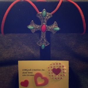 OmGosh Creatives sterling cross necklace w/suede