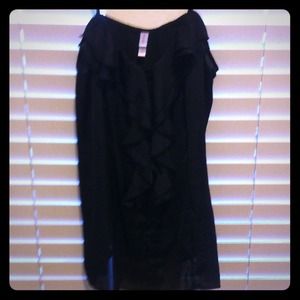 Silk Black tank with front ruffle