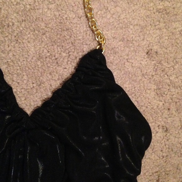 Shimmery flouncy black halter w/chain detail - Picture 2 of 4