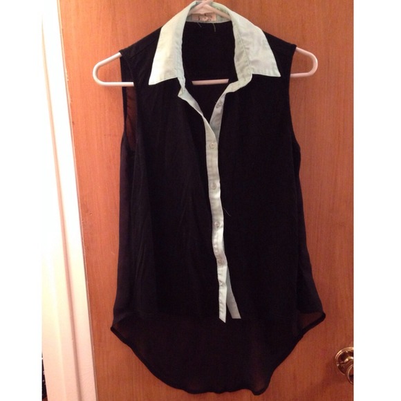 🚫 SOLD 🚫 Mint trim black chiffon back tank