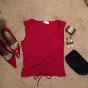 Sexy Red Nylon top w/flirty tie detail