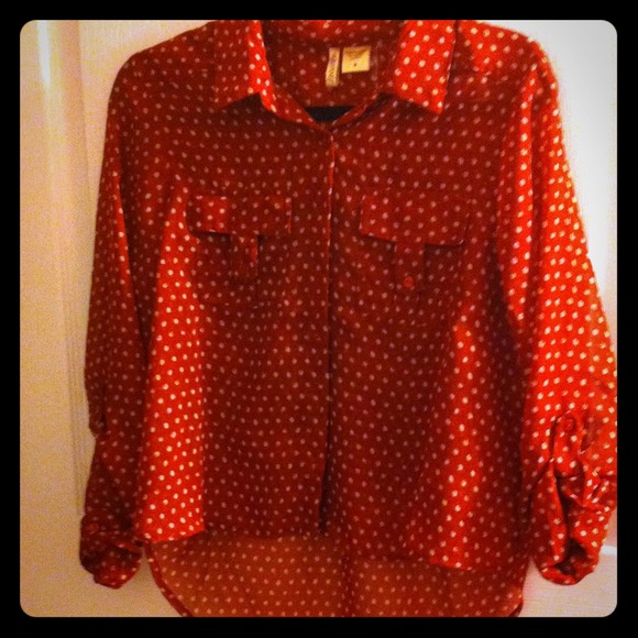 NWOT red and white polka dot chiffon top