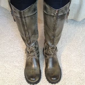 Olive Green Boots w/Buckles - Size 9