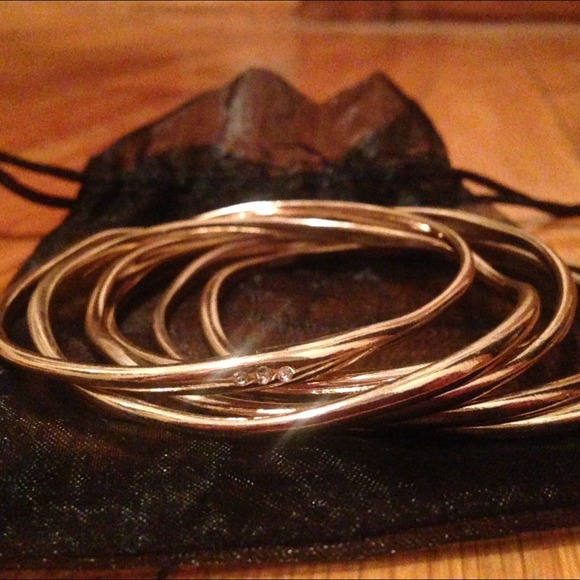 ❤️SOLD❤️ Handmade gold bangles with rhinestones.