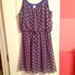 Blue, black and white dress