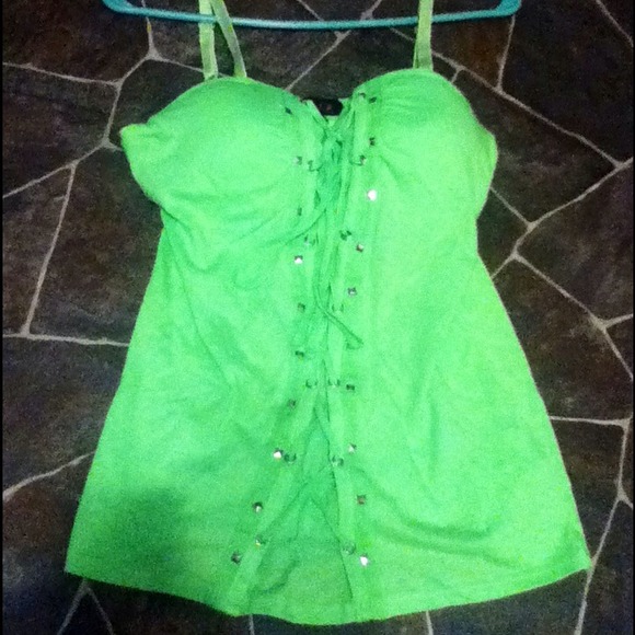 Glo jeans neon green noodle strap shirt