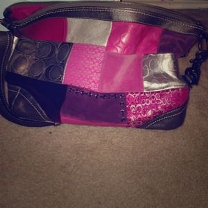 Pink purple and silver coach bag/tote