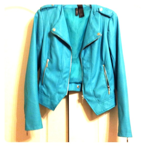 turquoise moto jacket