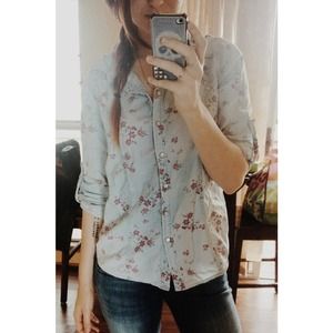 Pre-loved Floral Print Chambray Button Down