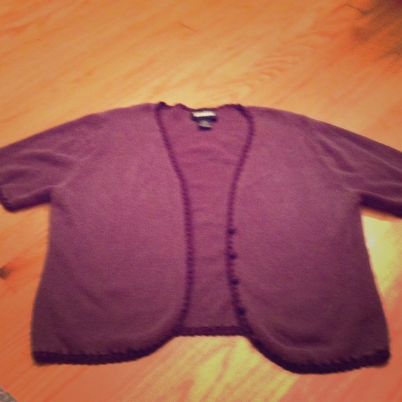 Cute Plum colored sweater jacket w/ trim.