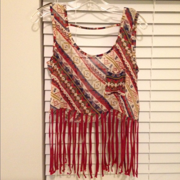 tribal crop top with fringe PERFECT CONDITION
