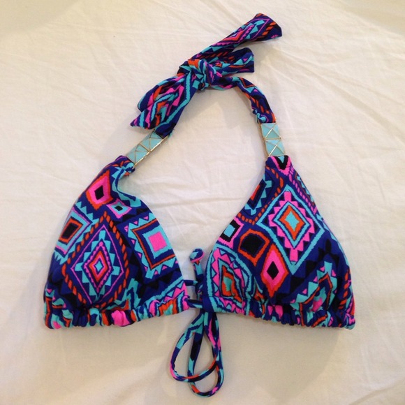 Aztec print bikini top with jewels