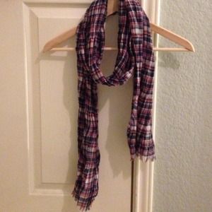 Never worn navy and red plaid scarf