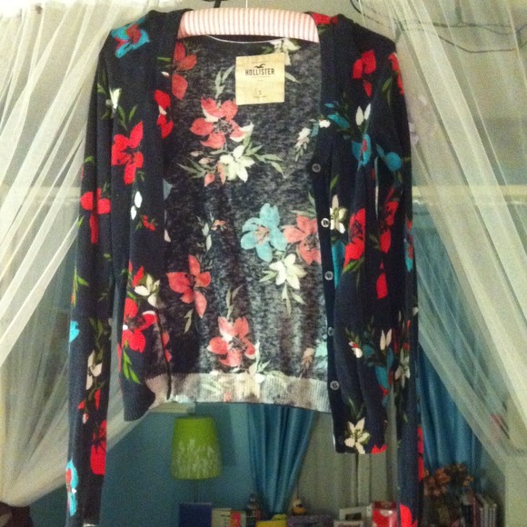 Hollister Navy Blue Floral Cardigan