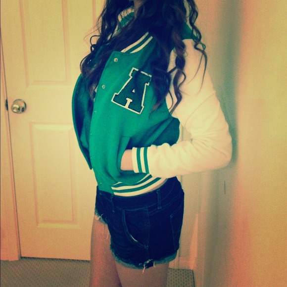 REDUCED Cropped Green Varsity Jacket