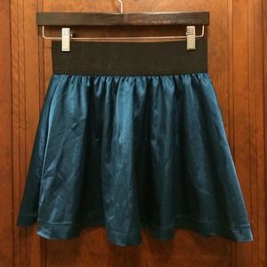 Teal satin skirt