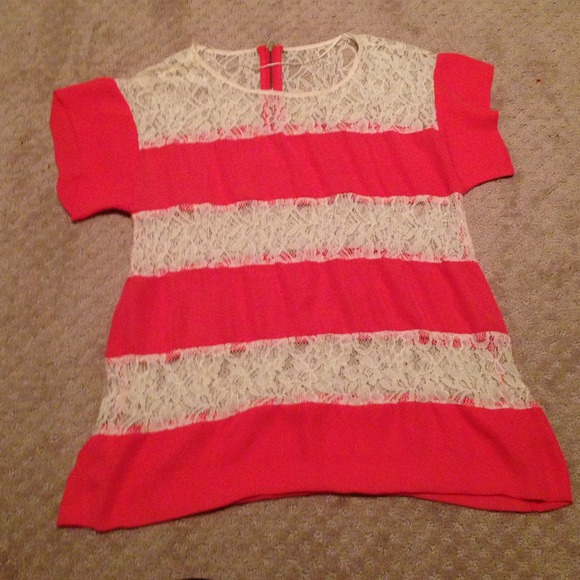 Coral and white lace shirt