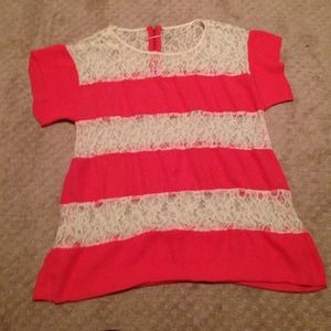 Coral and white lace shirt