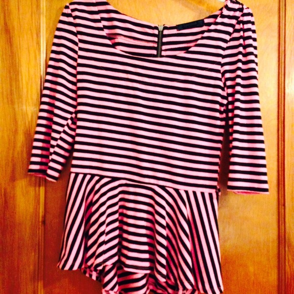 Pink and black striped peplum top