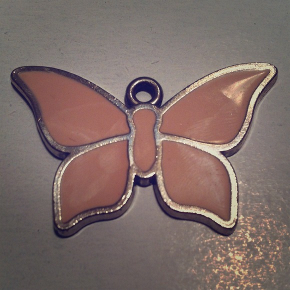 Light pink Butterfly pendant with Silver Trim