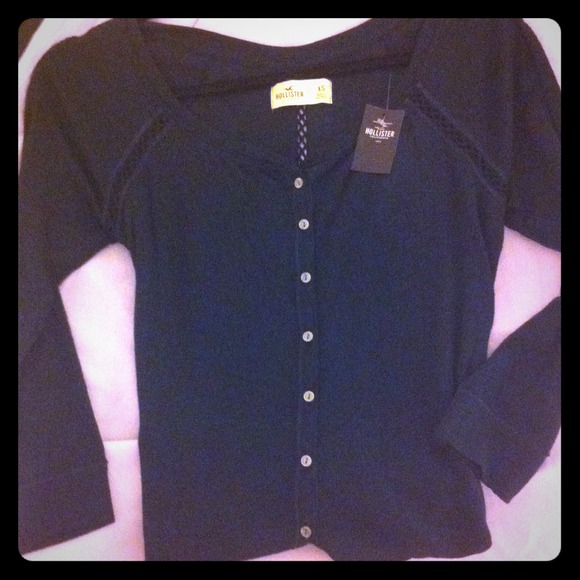 NWT Hollister navy blue top with crochet detail
