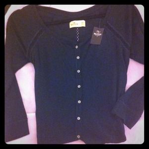 NWT Hollister navy blue top with crochet detail