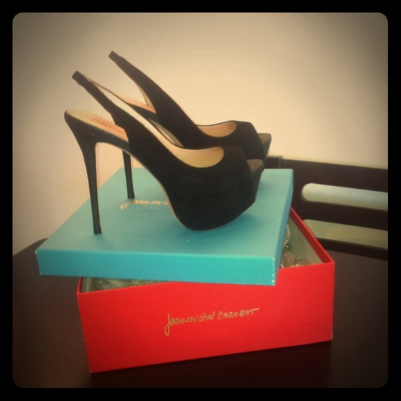 Jean-Michel Cazabat black suede peep-toe platform