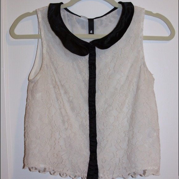 White lace button up crop top