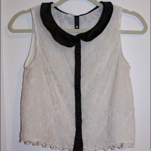 White lace button up crop top