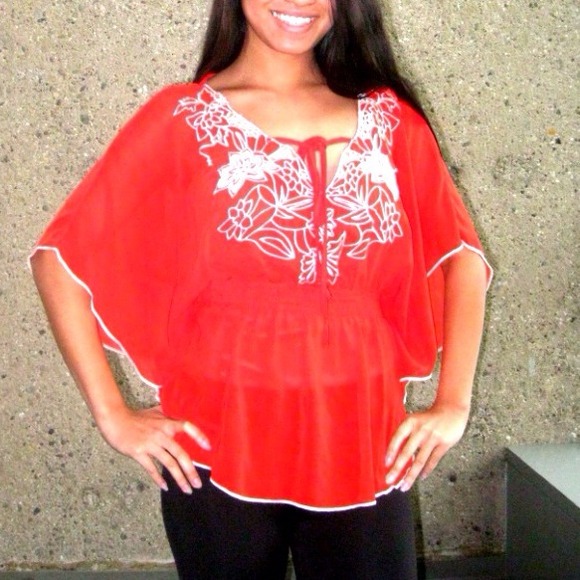 Embroidered Sheer Chiffon Blouse