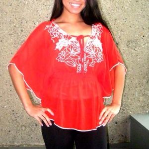 Embroidered Sheer Chiffon Blouse
