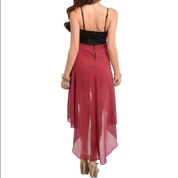(50% OFF) Cutout Hi-low Dress / Black and Red Wine - Picture 2 of 3