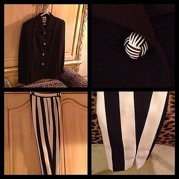 Gorgeous designer black stripe pant suit - Picture 2 of 4