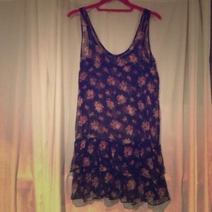 Sheer floral print ruffle dress